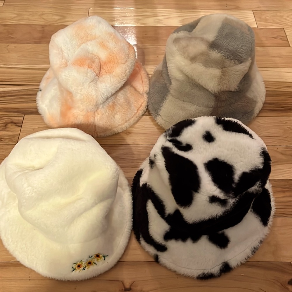 4 set of fuzzy bucket hats